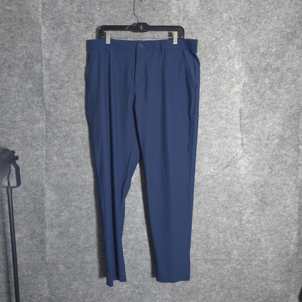 U Suck at Golf Pants Mens 34x30 Blue Performance Tapered Flat Front Trousers
